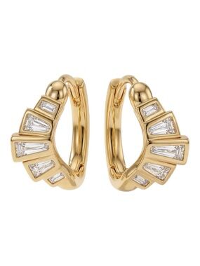 🆕 Classic 14K Gold Plated Small Hoop Hug Style Earrings Faux Diamond Details NIB